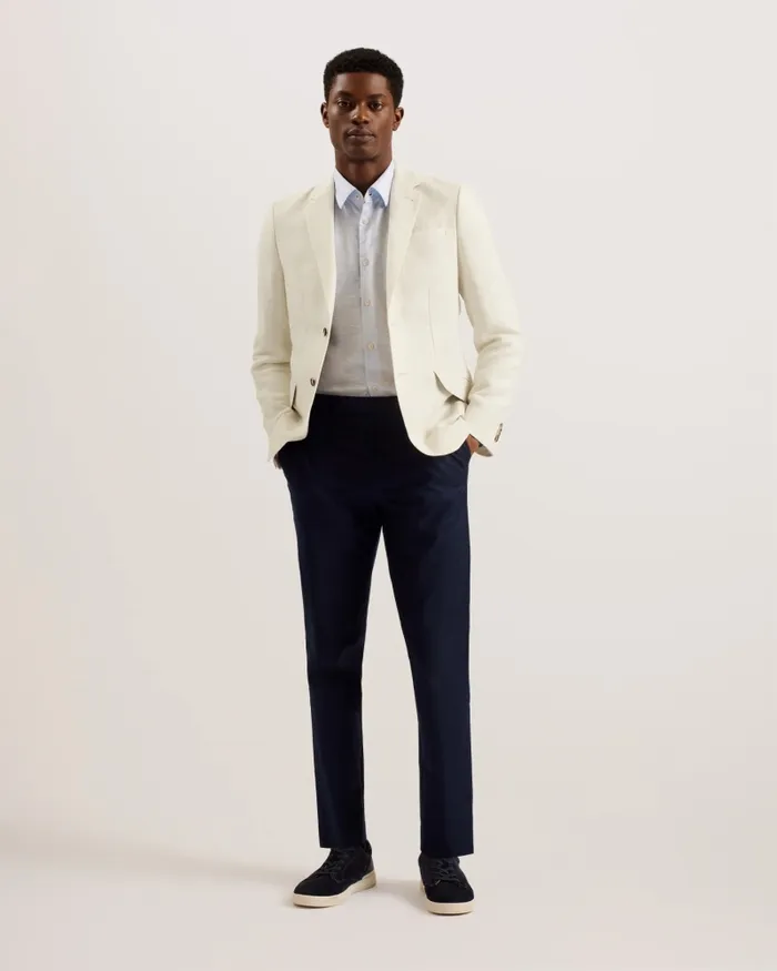 Men BALHUMJ 8211 Herringbone Cotton Linen Blazer Natural Ted Baker Coats and Jackets