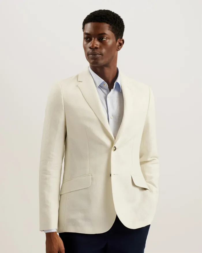 Men BALHUMJ 8211 Herringbone Cotton Linen Blazer Natural Ted Baker Coats and Jackets