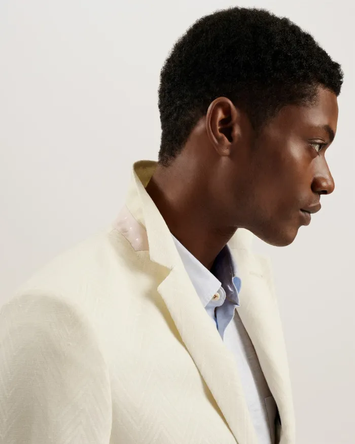 Men BALHUMJ 8211 Herringbone Cotton Linen Blazer Natural Ted Baker Coats and Jackets