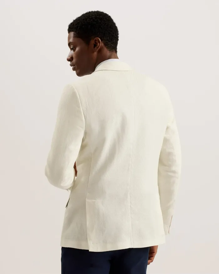 Men BALHUMJ 8211 Herringbone Cotton Linen Blazer Natural Ted Baker Coats and Jackets