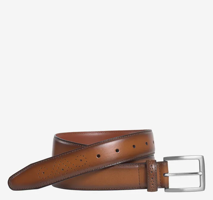 Men Burnished Leather Belt Tan Belts Johnston and Murphy