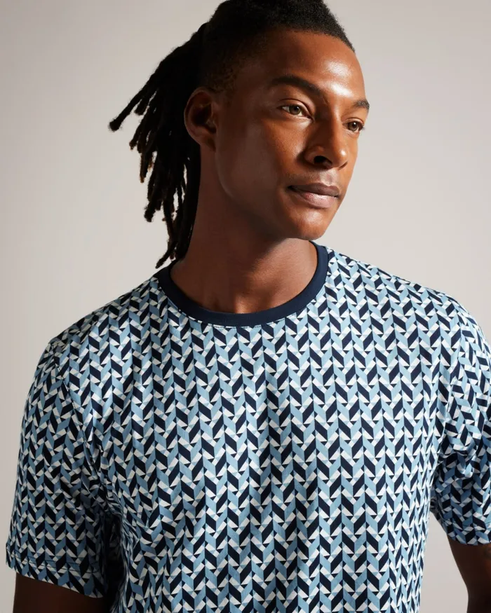 Men CHETEL 8211 Short Sleeve Geometric Print TShirt Light Blue Ted Baker Tops Men CHETEL 8211 Short Sleeve Geometric Print TShirt Light Blue Ted Baker Tops