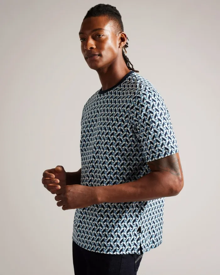 Men CHETEL 8211 Short Sleeve Geometric Print TShirt Light Blue Ted Baker Tops Men CHETEL 8211 Short Sleeve Geometric Print TShirt Light Blue Ted Baker Tops