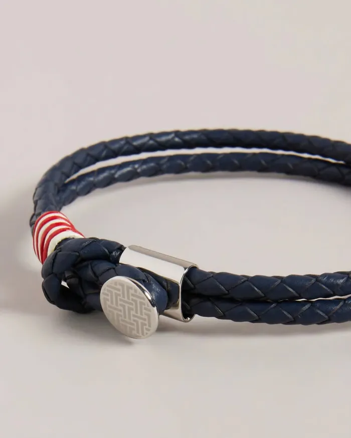 Men COEN 8211 Woven Leather Double Strap Bracelet Navy Ted Baker Watches and Jewellery