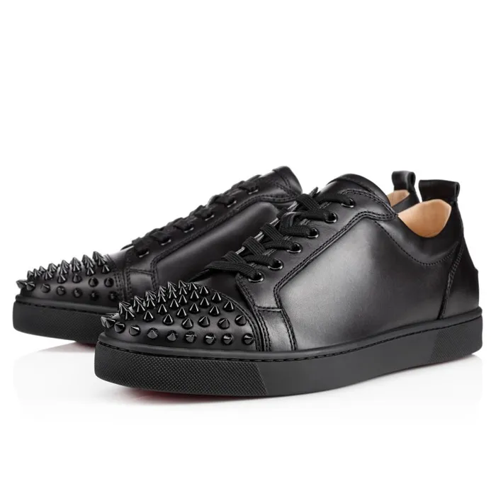 Men Louis Junior Spikes Sneakers 8211 Calf Leather And Spikes 8211 Black Christian Louboutin Sneakers