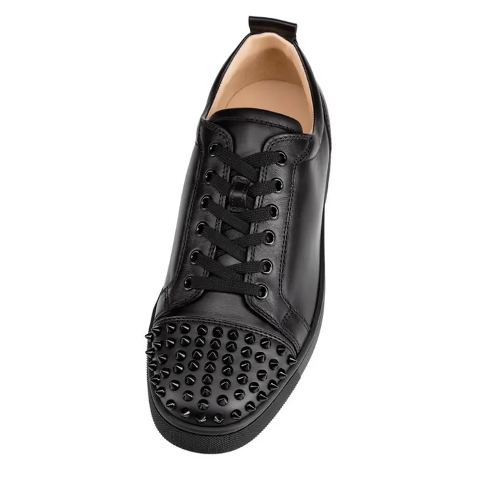 Men Louis Junior Spikes Sneakers 8211 Calf Leather And Spikes 8211 Black Christian Louboutin Sneakers