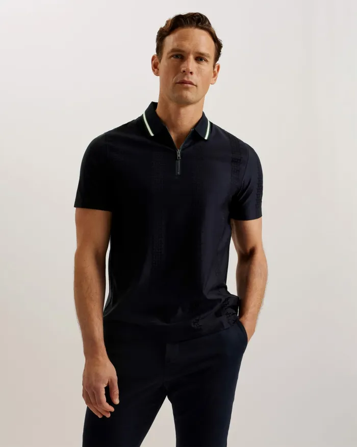 Men ORBITE 8211 Slim Fit Jacquard Zip Polo Shirt Navy Ted Baker Polo Shirts Men ORBITE 8211 Slim Fit Jacquard Zip Polo Shirt Navy Ted Baker Polo Shirts