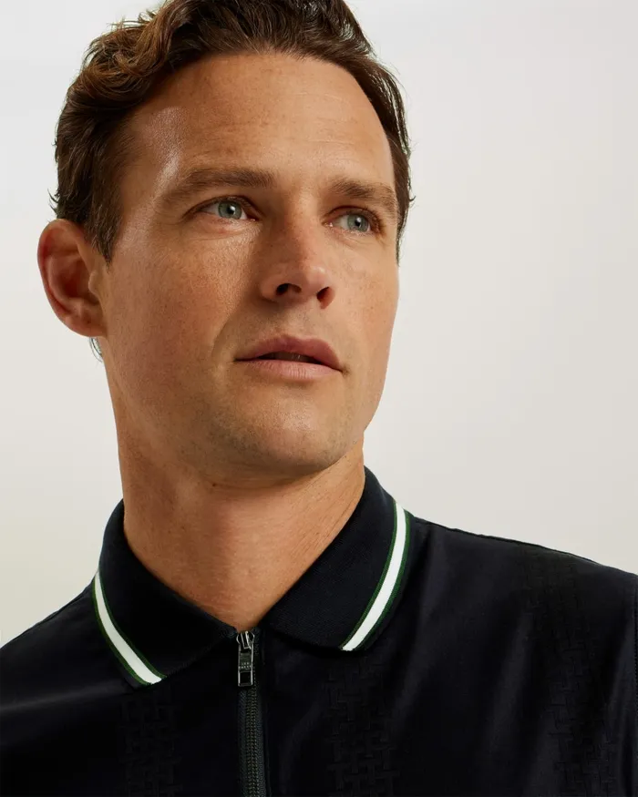 Men ORBITE 8211 Slim Fit Jacquard Zip Polo Shirt Navy Ted Baker Polo Shirts Men ORBITE 8211 Slim Fit Jacquard Zip Polo Shirt Navy Ted Baker Polo Shirts