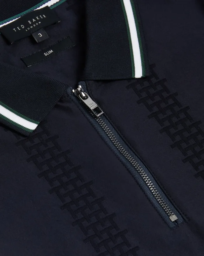 Men ORBITE 8211 Slim Fit Jacquard Zip Polo Shirt Navy Ted Baker Polo Shirts Men ORBITE 8211 Slim Fit Jacquard Zip Polo Shirt Navy Ted Baker Polo Shirts