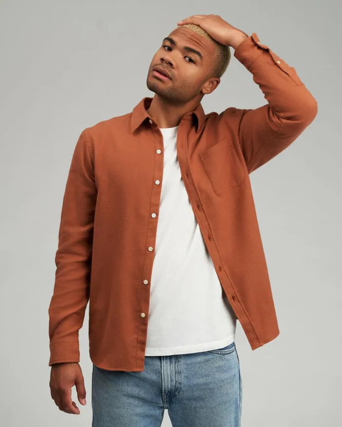 Men Organic Flannel Shirt Ginger Brown Colorful Standard Shirts