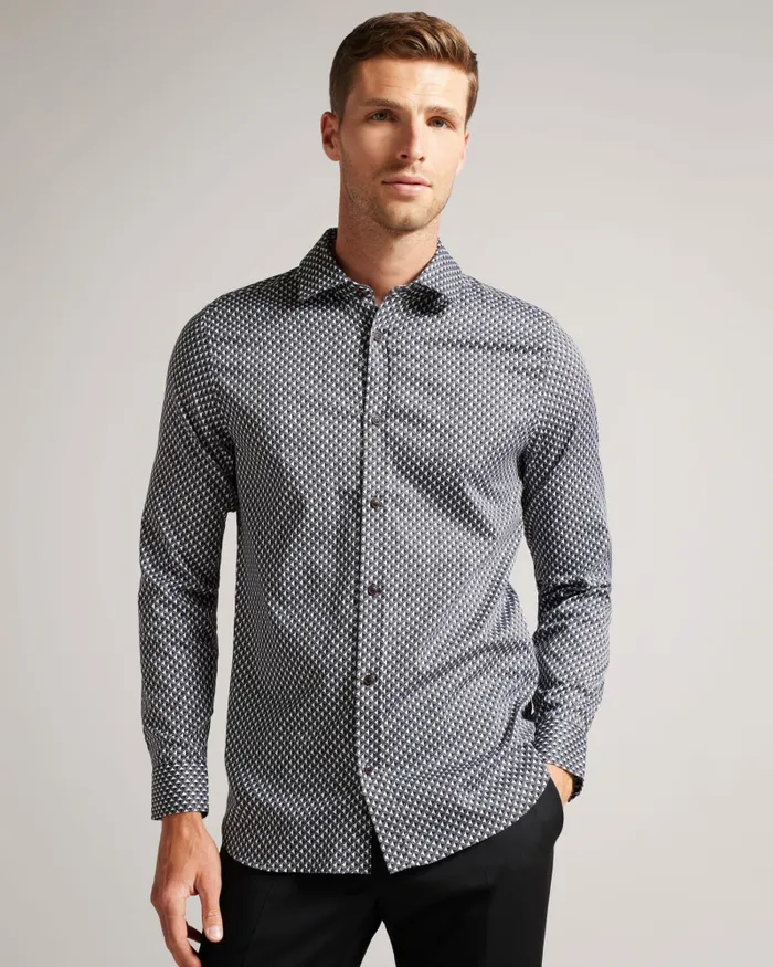 Men ORMSBY 8211 Long Sleeve Geometric Print Shirt Black Ted Baker Shirts Men ORMSBY 8211 Long Sleeve Geometric Print Shirt Black Ted Baker Shirts
