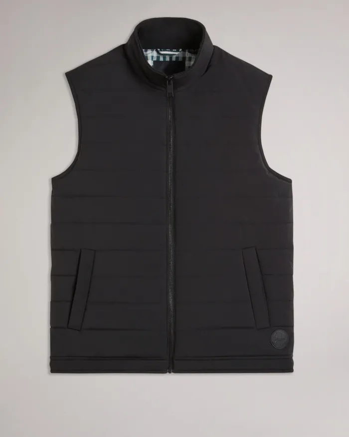 Men OVETA 8211 Showerproof Quilted Nylon Gilet Black Ted Baker Coats and Jackets