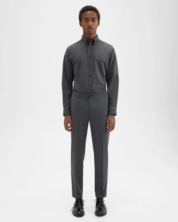 Men Pants Theory Larin Drawstring Pant In Stretch Wool Medium Charcoal