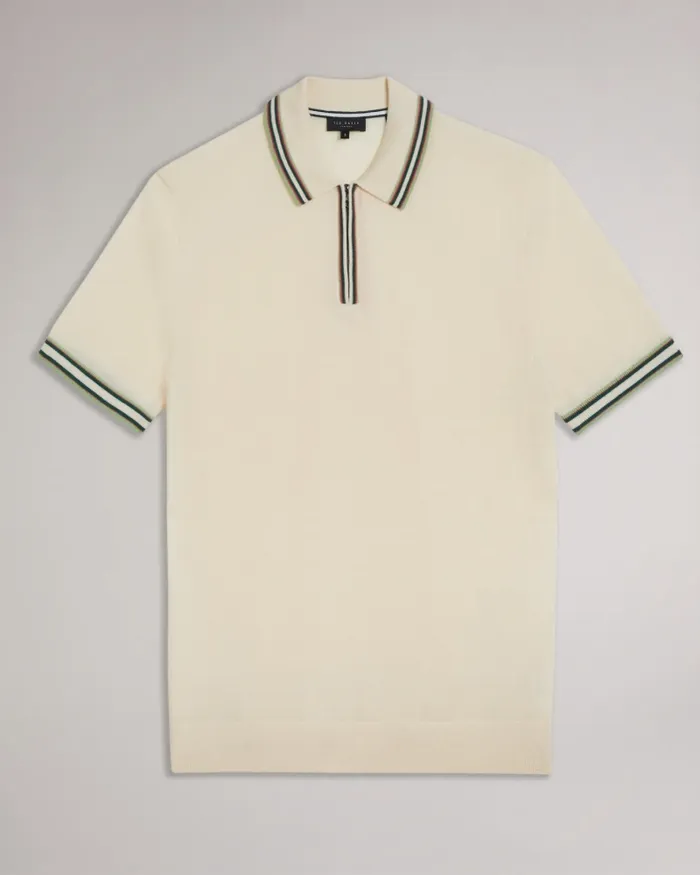 Men PIERROT 8211 Short Sleeve Stripe Trim Polo Shirt White Ted Baker Jumpers and Knitwear Men PIERROT 8211 Short Sleeve Stripe Trim Polo Shirt White Ted Baker Jumpers and Knitwear