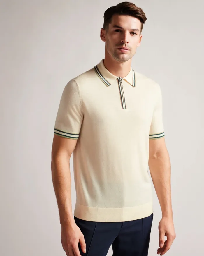 Men PIERROT 8211 Short Sleeve Stripe Trim Polo Shirt White Ted Baker Jumpers and Knitwear Men PIERROT 8211 Short Sleeve Stripe Trim Polo Shirt White Ted Baker Jumpers and Knitwear