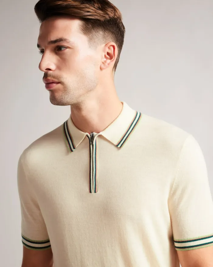 Men PIERROT 8211 Short Sleeve Stripe Trim Polo Shirt White Ted Baker Jumpers and Knitwear Men PIERROT 8211 Short Sleeve Stripe Trim Polo Shirt White Ted Baker Jumpers and Knitwear