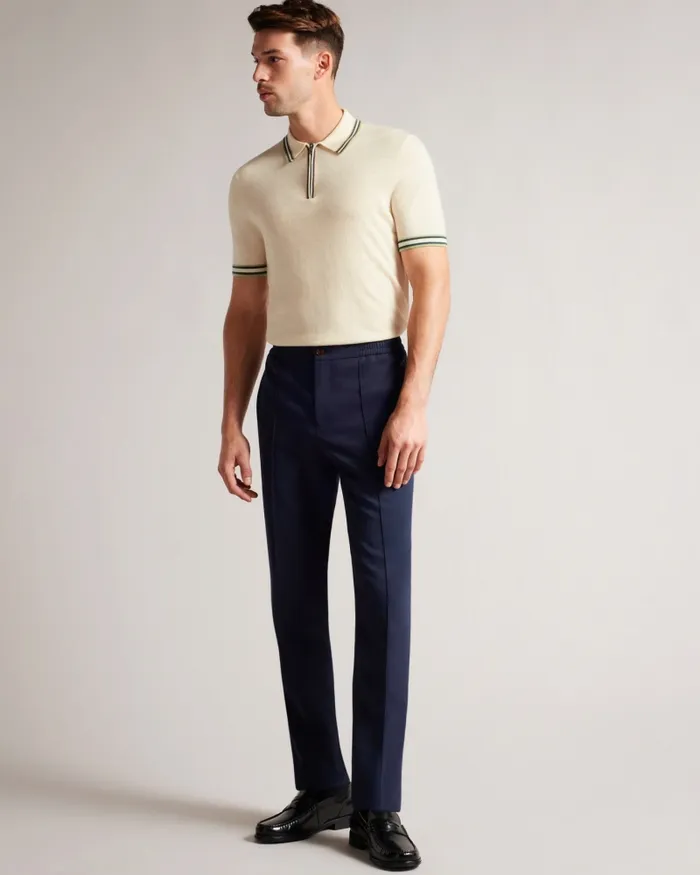Men PIERROT 8211 Short Sleeve Stripe Trim Polo Shirt White Ted Baker Jumpers and Knitwear Men PIERROT 8211 Short Sleeve Stripe Trim Polo Shirt White Ted Baker Jumpers and Knitwear