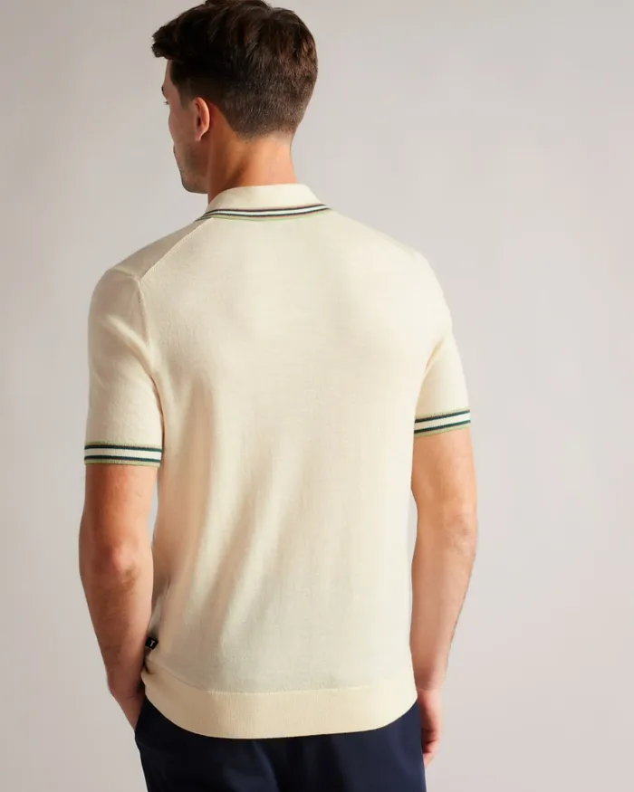 Men PIERROT 8211 Short Sleeve Stripe Trim Polo Shirt White Ted Baker Jumpers and Knitwear Men PIERROT 8211 Short Sleeve Stripe Trim Polo Shirt White Ted Baker Jumpers and Knitwear