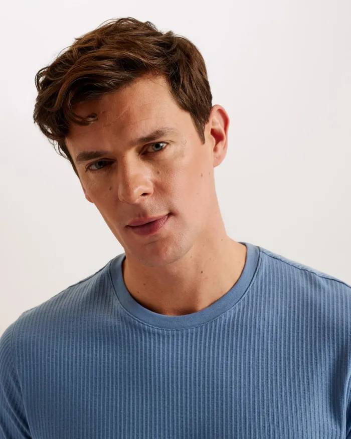 Men RAKES 8211 Textured Regular Fit TShirt Blue Ted Baker Tops Men RAKES 8211 Textured Regular Fit TShirt Blue Ted Baker Tops