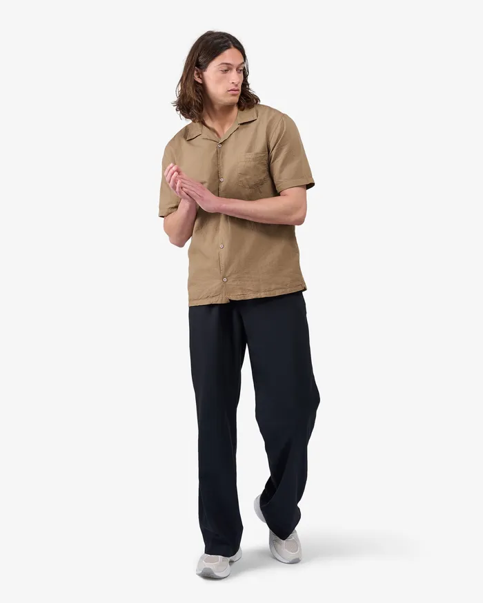 Men Shirts Colorfulstandard Linen Short Sleeved Shirt 8211 Petrol Blue