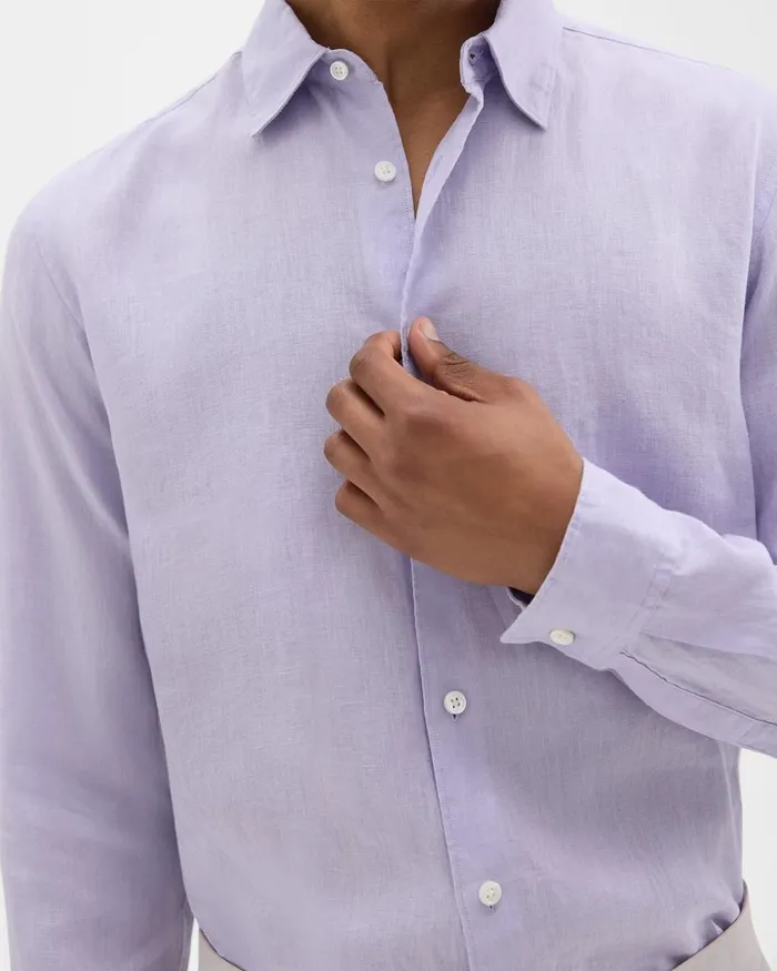 Men Shirts Theory Irving Shirt In Relaxed Linen Soft Iris