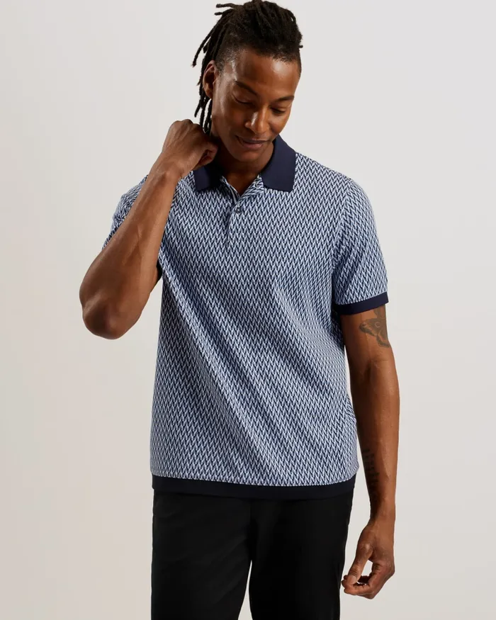 Men SKELT 8211 Jacquard Geometric Cotton Polo Shirt Blue Ted Baker Polo Shirts Men SKELT 8211 Jacquard Geometric Cotton Polo Shirt Blue Ted Baker Polo Shirts