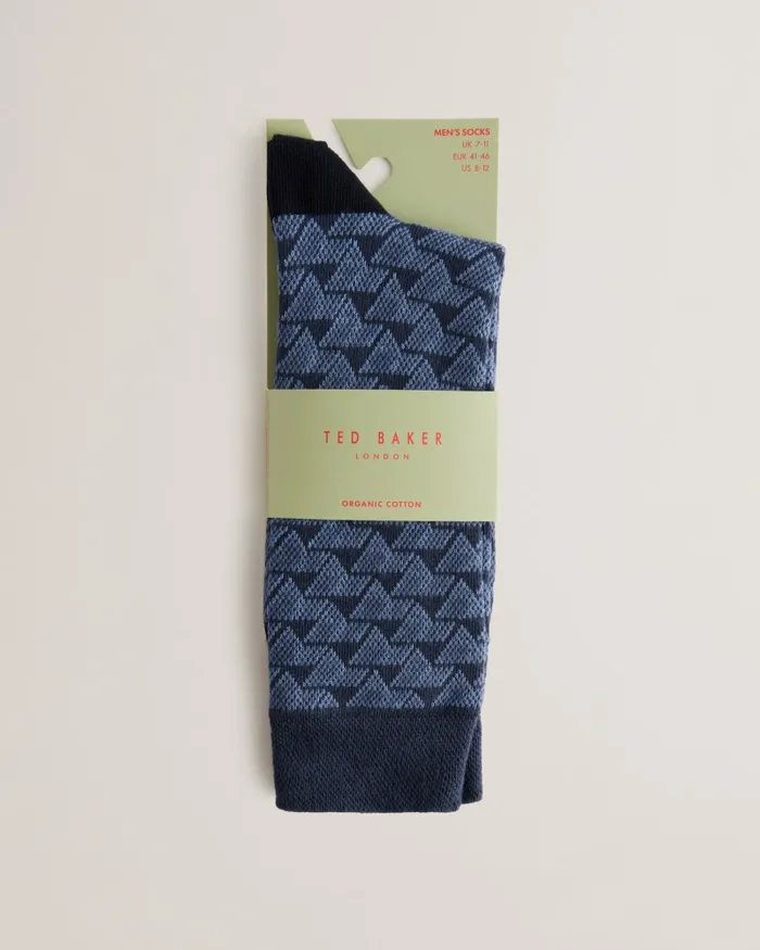 Men SOKKSEV 8211 Tonal Geometric Patterned Socks Blue Ted Baker Socks