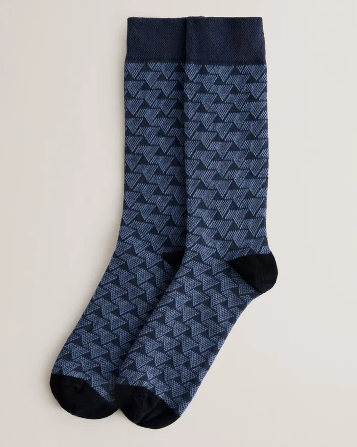 Men SOKKSEV 8211 Tonal Geometric Patterned Socks Blue Ted Baker Socks