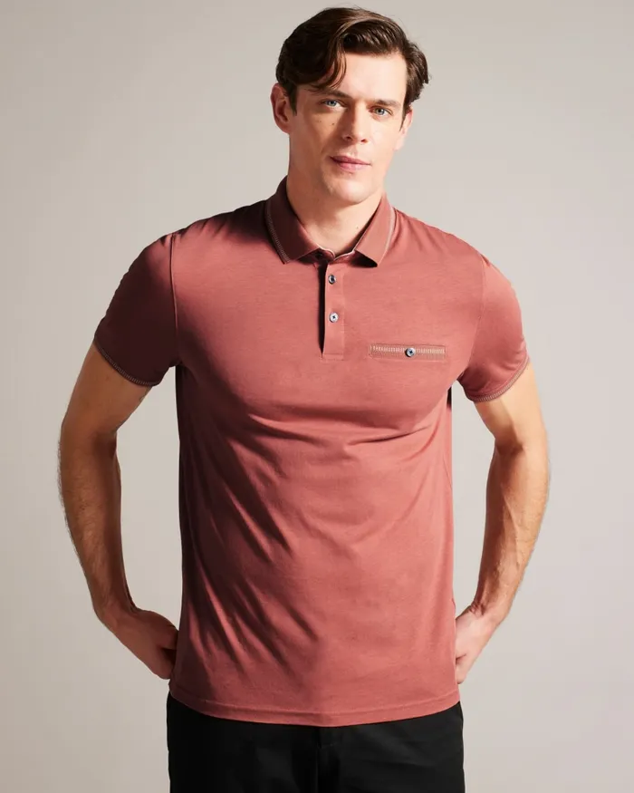 Men TORTILA 8211 Polo Shirt With Striped Details Medium Pink Ted Baker Tops Men TORTILA 8211 Polo Shirt With Striped Details Medium Pink Ted Baker Tops