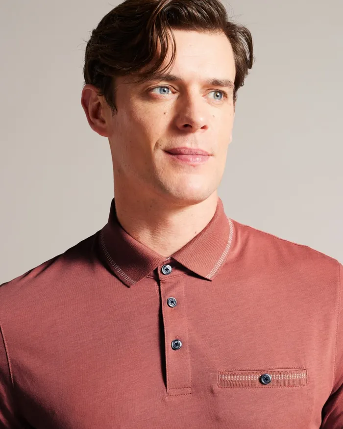 Men TORTILA 8211 Polo Shirt With Striped Details Medium Pink Ted Baker Tops Men TORTILA 8211 Polo Shirt With Striped Details Medium Pink Ted Baker Tops