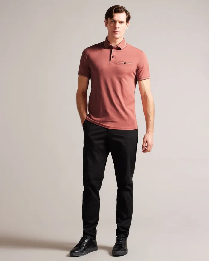 Men TORTILA 8211 Polo Shirt With Striped Details Medium Pink Ted Baker Tops Men TORTILA 8211 Polo Shirt With Striped Details Medium Pink Ted Baker Tops