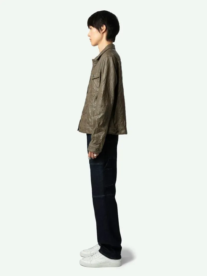 Men Zadig and Voltaire Jackets and Coats Base Crinkled Leather Jacket Latte