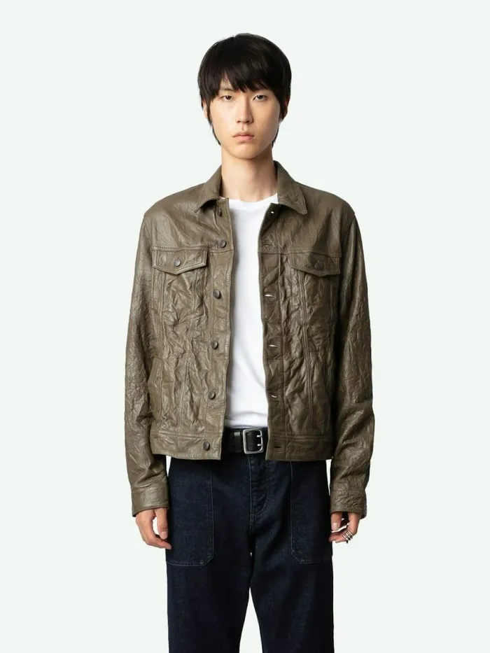 Men Zadig and Voltaire Jackets and Coats Base Crinkled Leather Jacket Latte