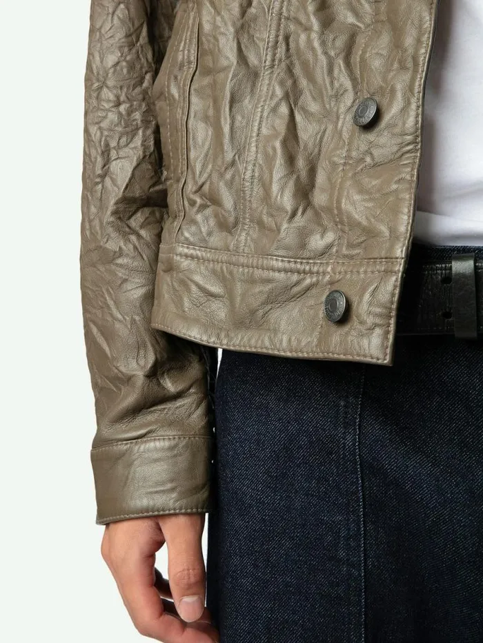Men Zadig and Voltaire Jackets and Coats Base Crinkled Leather Jacket Latte