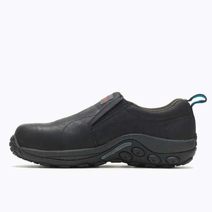 Merrell Jungle Moc Leather Comp Toe Work Shoe Wide Width Black Men SlipOns
