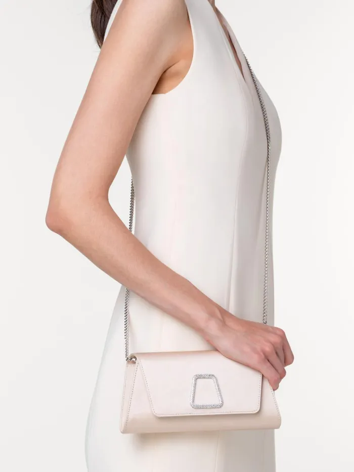 Mini Anouk Clutch In Satin With Crystal Trapezoid Alabaster Women Akris Shoulder Bags