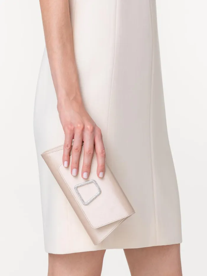 Mini Anouk Clutch In Satin With Crystal Trapezoid Alabaster Women Akris Shoulder Bags
