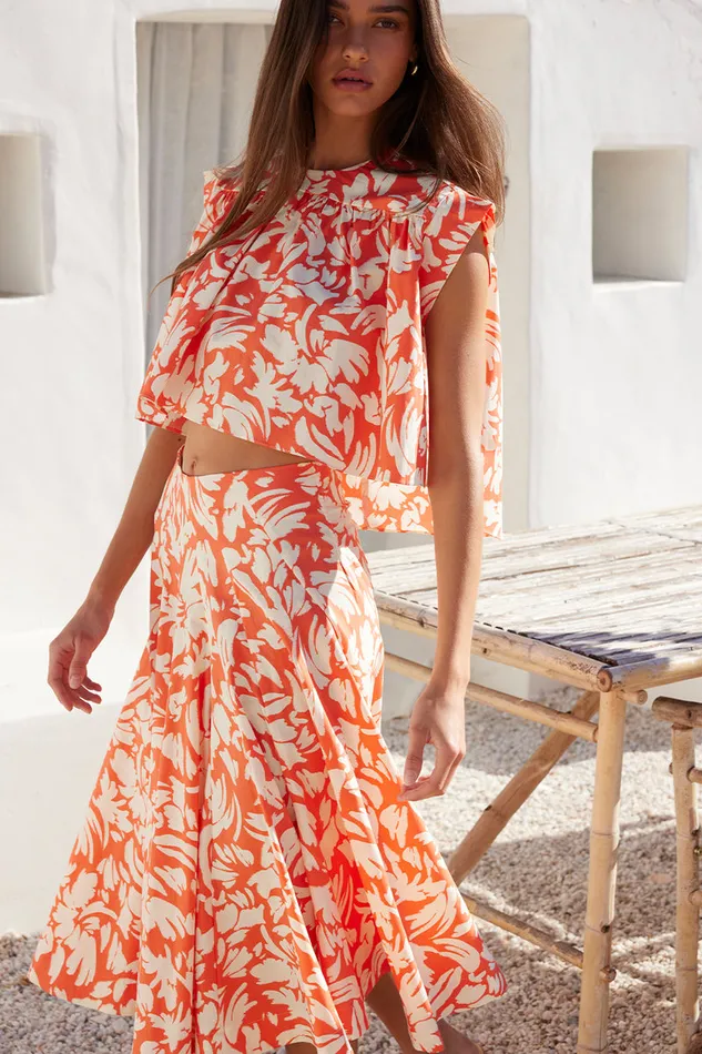 Misa Los Angeles Emma Skirt Patmos Tangerine Women Matching Sets