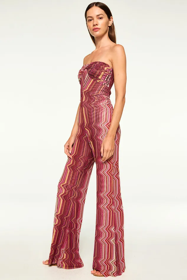 Misa Los Angeles Lilia Jumpsuit La Banda Crimson Mesh Women Jumpsuits and Rompers