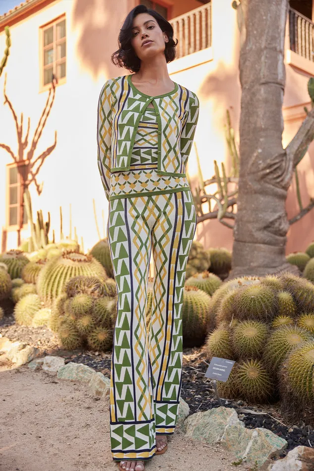 Misa Los Angeles Rialta Pant Limoncello Geo Jacquard Women Matching Sets