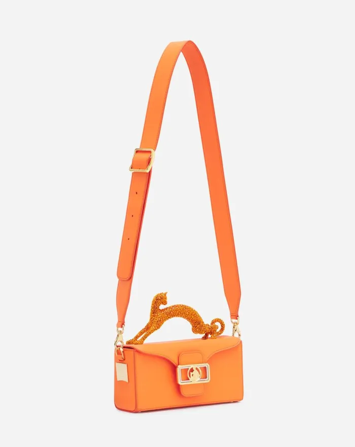 Nano Pencil Cat Leather And Rhinestone Bag Bright Orange Women Lanvin Mini Bags and Clutches