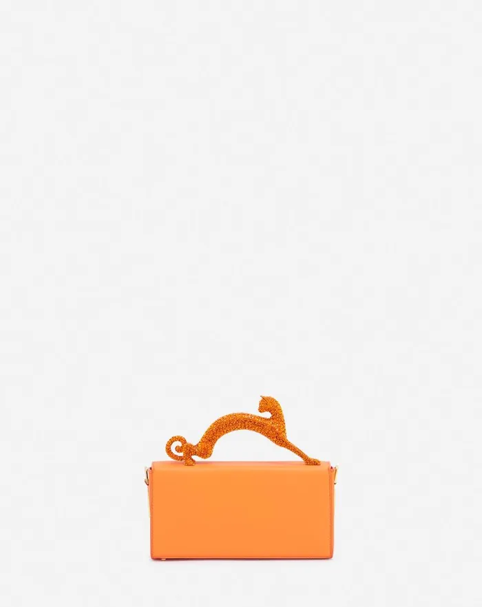 Nano Pencil Cat Leather And Rhinestone Bag Bright Orange Women Lanvin Mini Bags and Clutches