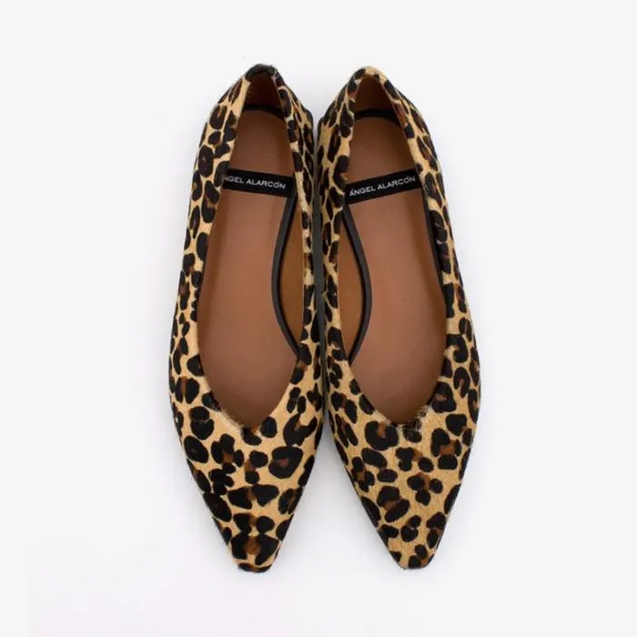 ngel Alarcn Flat Shoes Woman NAYUPE Cheetah Print Fur Leather Pointed Toe Flat