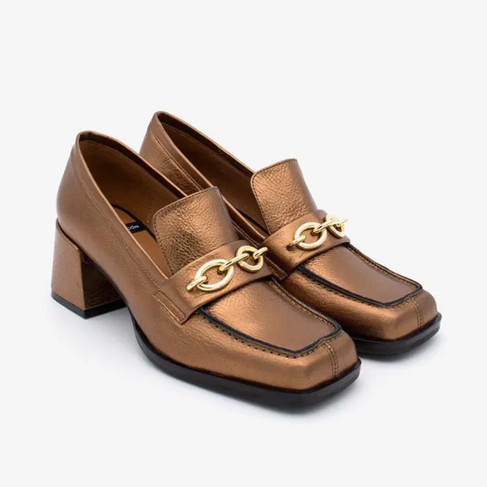 ngel Alarcn Metallized Shoes Woman TERENCE 8211 Woman Metallized Leather Heeled Mocassin