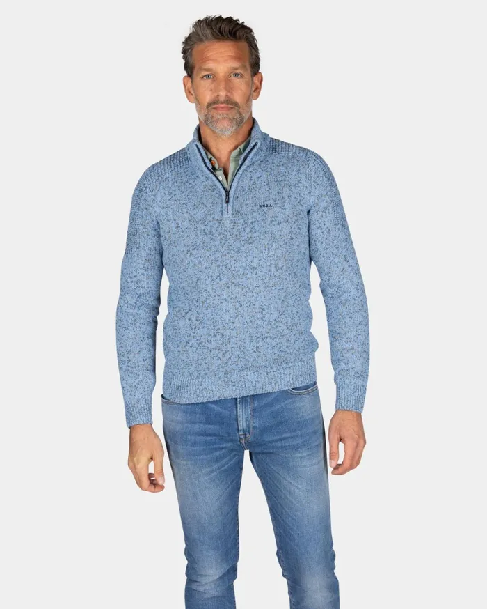 NZA New Zealand Auckland Knitwear Blue Knitted HalfZip Sweater 8211 Frozen Blue 8211 Men NZA New Zealand Auckland Knitwear Blue Knitted HalfZip Sweater 8211 Frozen Blue 8211 Men