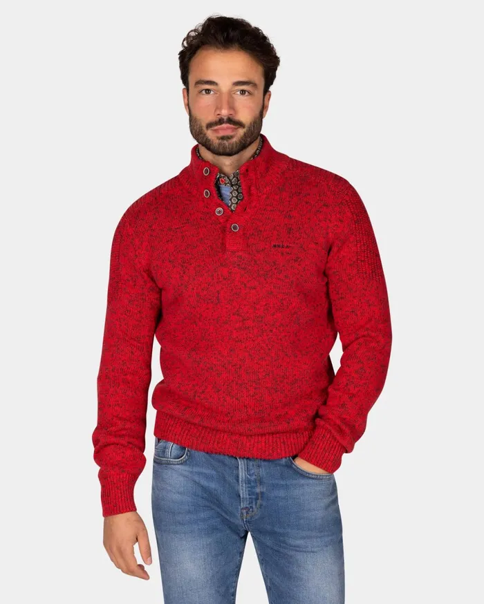 NZA New Zealand Auckland Knitwear Red Knitted Cotton Sweater With Buttons 8211 Reef Red 8211 Men NZA New Zealand Auckland Knitwear Red Knitted Cotton Sweater With Buttons 8211 Reef Red 8211 Men