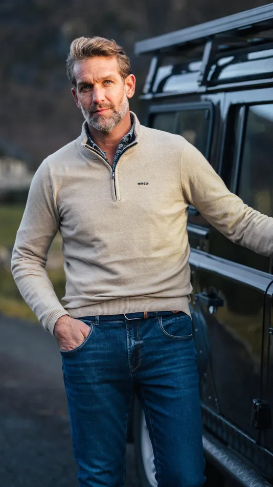 NZA New Zealand Auckland Knitwear SandColored Pullover With Elastane 8211 Shimmering Sand 8211 Men NZA New Zealand Auckland Knitwear SandColored Pullover With Elastane 8211 Shimmering Sand 8211 Men