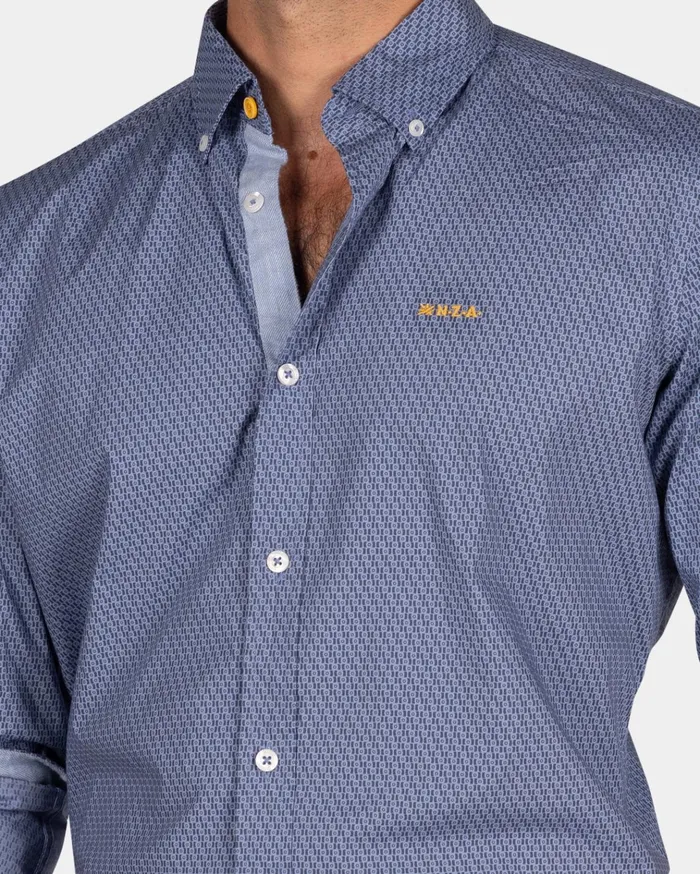 NZA New Zealand Auckland Shirts Blue Cotton Shirt With Pattern 8211 Tin Blue 8211 Men