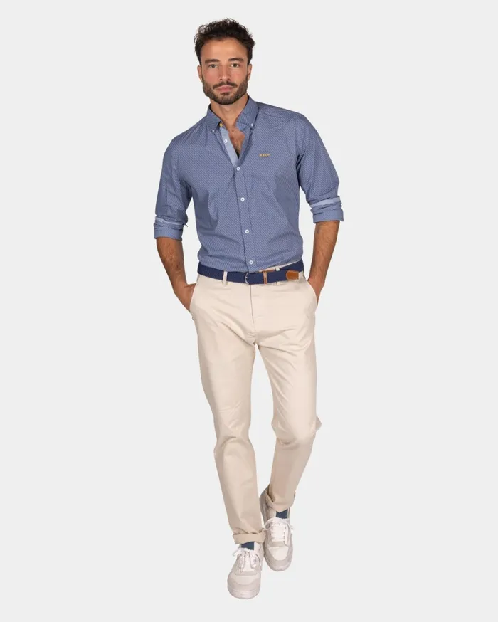 NZA New Zealand Auckland Shirts Blue Cotton Shirt With Pattern 8211 Tin Blue 8211 Men