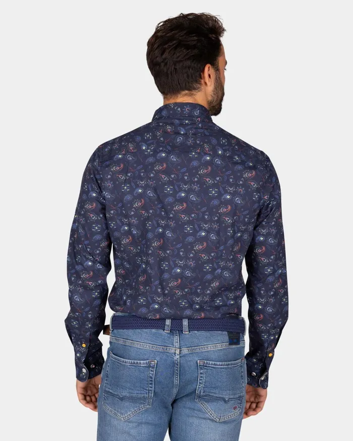 NZA New Zealand Auckland Shirts Dark Blue Shirt With Leaf Print 8211 Winter Navy 8211 Men